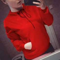 Cosplay&ware 100%latex Gummi Rubber Casual Pure Red Coat Zipper Top T-shirt Size S-xxl