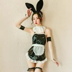 Cosplay&ware Sexy Lingerie Women’s Patent Leather Halter Neck Features Net Yarn Neckwear One-piece Nightclub Maid Bunny Girl Set -Zentai shop online 2020 Sexy Lingerie Women s Sexy Patent Leather Halter Neck Features Net Yarn Neckwear One piece 2.jpg 640x640q80 2.jpg 2