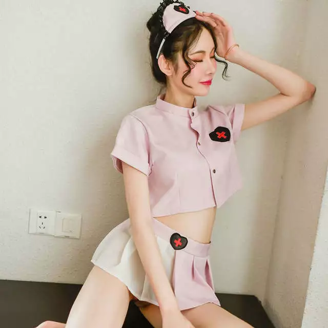Caniplex Sexy Lingerie Feminine Of Sweet Perspective Short Top Pleated Skirt Pink Nurse Uniform Temptation Suit 3 Caniplex Sexy Lingerie Feminine Of Sweet Perspective Short Top Pleated Skirt Pink Nurse Uniform Temptation Suit - Image 3