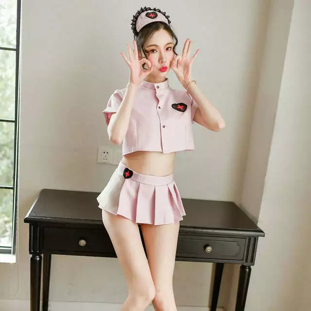 Caniplex Sexy Lingerie Feminine Of Sweet Perspective Short Top Pleated Skirt Pink Nurse Uniform Temptation Suit 4 Caniplex Sexy Lingerie Feminine Of Sweet Perspective Short Top Pleated Skirt Pink Nurse Uniform Temptation Suit - Image 4