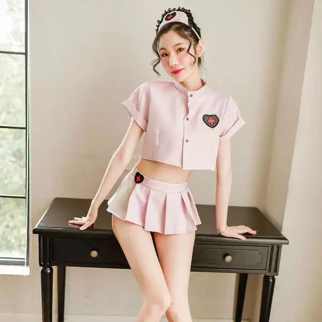 Caniplex Sexy Lingerie Feminine Of Sweet Perspective Short Top Pleated Skirt Pink Nurse Uniform Temptation Suit 5 Caniplex Sexy Lingerie Feminine Of Sweet Perspective Short Top Pleated Skirt Pink Nurse Uniform Temptation Suit - Image 5