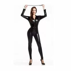 Cosplay&ware Customize Exotic Zentai Suit Womens Unitard Turtleneck Catsuits Metallic Footed Zipper Bodysuit Dancewear Hoodless