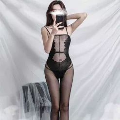 Cosplay&ware Hot Selling Sex Lingerie Black Sexy Shoulder Bodystocking Open Crotch Rose Fishnet Elastic Intimates Women Tights