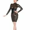 Cosplay&ware 3d Design Women’s Transparent Black Long Sleeve Party Slim Latex Dress No Corset What Is Made Of 0 4mm Natural