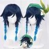 Cosplay&ware Genshin Impact Venti Cosplay Unisex 50cm Blue Wig Anime Braid Wigs Heat Resistant Synthetic Halloween