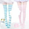 LILICOCHAN Long Stripe Adorable Anime Tight High Over Knee Pink Blue White For Women Girl Cosplay Student Kawaii Lolita Cotton Stocking