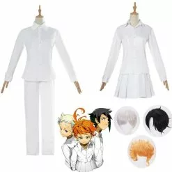 Finssy The Promised Neverland Cosplay Costume Student Uniform Emma Norman Ray Wig Washable Tattoo Stickers No 22194 63194 81194