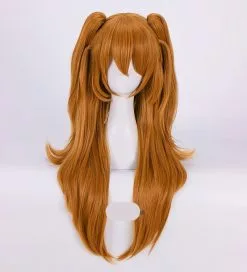 Cosplay&ware Eva Asuka Langley Soryu Cosplay Wigs Long Orange With 2 Ponytail Clips Heat Resistant Synthetic Hair Wig & Cap