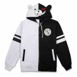 Novedan Anime Danganronpa Monokuma Cosplay Costume Unisex Hoodie Sweatshirt Hooded Black White Bear Long Sleeve Daily Casual Coat Jacket