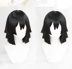 Cosplay&ware Anime Demon Slayer Kimetsu No Yaiba Iguro Obanai Cosplay Wigs Black Heat Resistant Synthetic Hair Wig & Cap