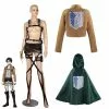 Cosplay&ware Anime Attack On Titan Mikasa Eren Jager Levi Ackerman Rivaille Cosplay Costume Coat Cloak Straps Full Set Shingeki No Kyojin