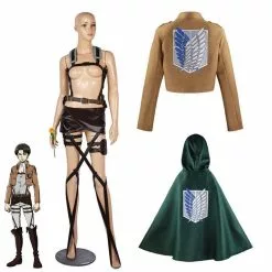 Cosplay&ware Anime Attack On Titan Mikasa Eren Jager Levi Ackerman Rivaille Cosplay Costume Coat Cloak Straps Full Set Shingeki No Kyojin