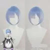 AniHut Rem Wig Anime Re Zero Starting Life In Another World Heat Resistant Synthetic Blue Cosplay Hair