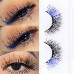 Cosplay&ware 1pairs 3d Mix Color False Lashes Natural Long Red Blue Purple Pink Eyelashes Dramatic Makeup Fake Lash Party For Cosplay