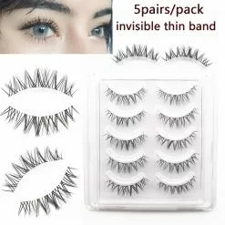 KEKEBAICHA 5pairs Pack Eyelashes Invisible Thin Band False Wispy Natural Long Fake Makeup Faux Cils Korean Lash