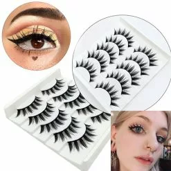 Qsezeny 5 Pairs Japanese Serious Makeup False Eyelashes Tapered Cross Messy Soft Thick Lashes Extension Daily Dating Cosplay Beauty Tool