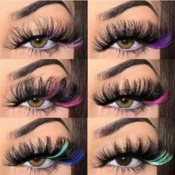 Asiteo Rainbow Eye Lashes Cruelty Dramatic Makeup Beauty Purple Pink Blue Cilias Ombre Two Toned Colored Eyelashes Cosplay