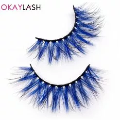 Okaylash 3d Dramatic Cruelty Faux Mink Colored Eyelashes Natural Long Colorful Blue Eye Lashes For Cosplay Party Make Up