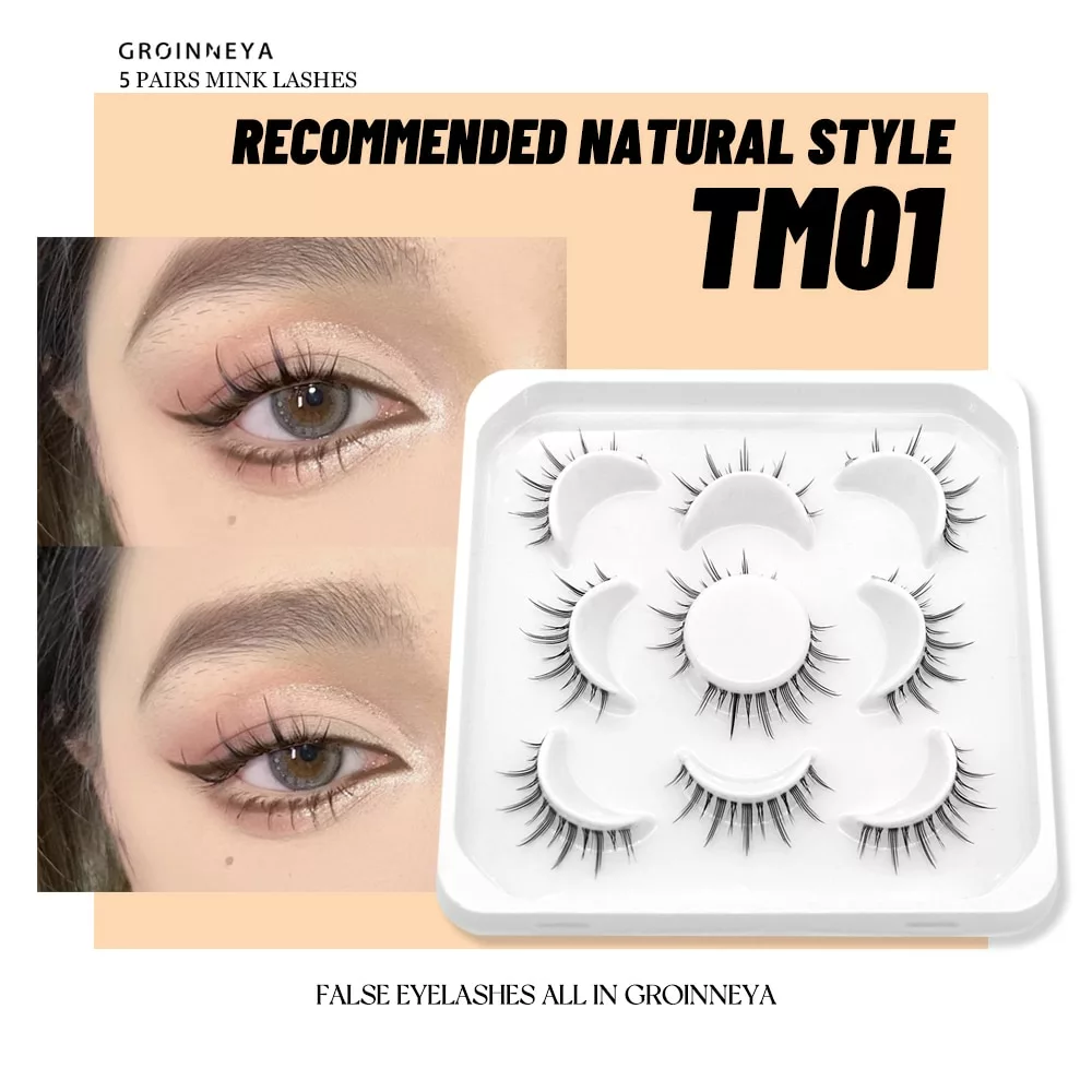 GROINNEYA Manga Lashes 5 Pairs Cosplay 3d Faux Mink Natural Short Full Strip Clear Band Soft Eyelashes Extension 2 GROINNEYA Manga Lashes 5 Pairs Cosplay 3d Faux Mink Natural Short Full Strip Clear Band Soft Eyelashes Extension - Image 2