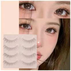 EYENGLE 4pairs Natural False Eyelashes Thin Band Hand Made Short Lighter Eyelash Cosplay Korean Fashion Wispy Extension Makeup Tools