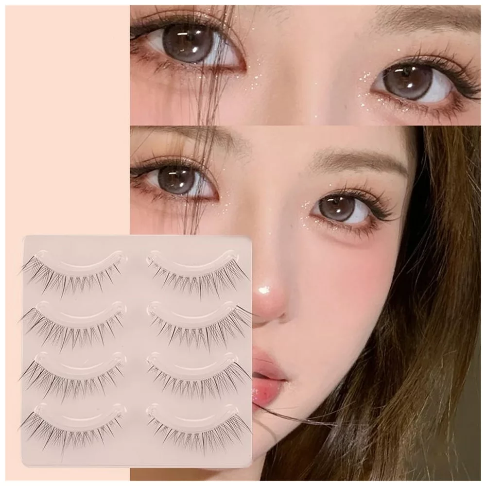 EYENGLE 4pairs Natural False Eyelashes Thin Band Hand Made Short Lighter Eyelash Cosplay Korean Fashion Wispy Extension Makeup Tools 1 EYENGLE 4pairs Natural False Eyelashes Thin Band Hand Made Short Lighter Eyelash Cosplay Korean Fashion Wispy Extension Makeup Tools