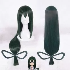Cosplay&ware 80cm My Hero Academia Baku No Asui Tsuyu Wig Dark Green Long Straight Cosplay Wigs & Cap