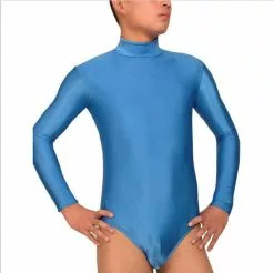 Cosplay&ware Adult Spandex Lycra Mock Neck Leotard Mens Long Sleeve Short Unitard Jumpsuit Ballet Dance Costumes Men Zipper Back Body Suit