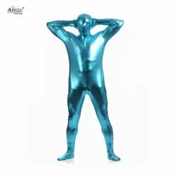 Cosplay&ware Ainclu Fullbody Blue Glue Metallic Zentai For Hallween Shiny Spandex Long Sleeve Male Bodysuit Sexy