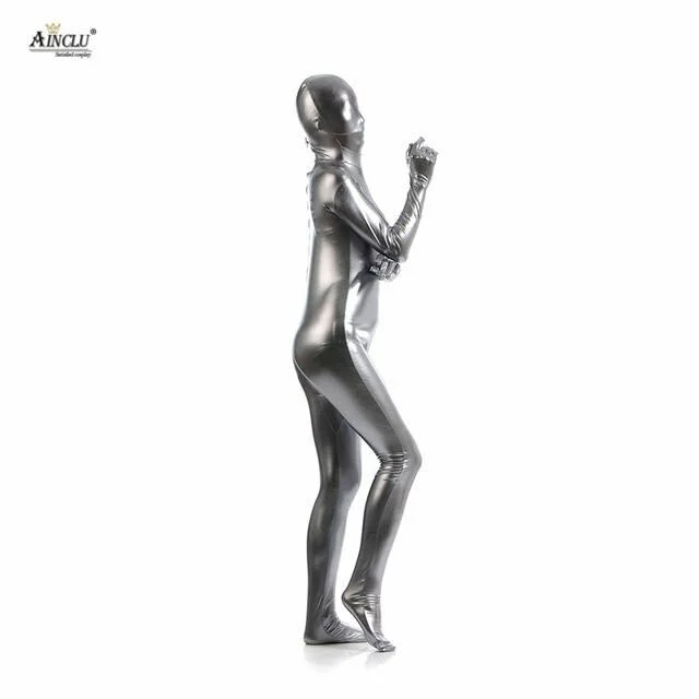 Cosplay&ware Ainclu Hot Selling Fullbody Silver Gray Glue Metallic Zentai For Hallween Shiny Spandex Long Sleeve Female Sexy Bodysuits 3 Cosplay&ware Ainclu Hot Selling Fullbody Silver Gray Glue Metallic Zentai For Hallween Shiny Spandex Long Sleeve Female Sexy Bodysuits - Image 3