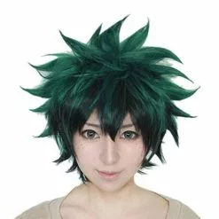 Cosplay&ware Anime Cosplay Deku Wigs Dark Green Synthetic Hair For My Boku No Hero Academia Midoriya Izuku Costume Wig & Cap