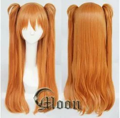 Cosplay&ware Anime Eva Asuka Langley Soryu Cosplay Wigs Long Orange With 2 Ponytail Clips Heat Resistant Synthetic Hair Wig & Cap