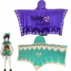 Cosplay&ware Anime Game Genshin Impact Keqing Venti Cosplay Cloak Cute Cartoon Printed Winter Blanket Air Costume