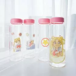 Cosplay&ware Anime Sailor Moon Water Bottle Cosplay Transparent Glass Cup Portable Travel Halloween Christmas Cartoon