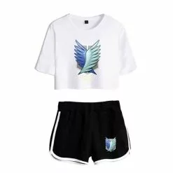 COSREA Attack On Titan Cosplay Costume Survey Corps Logo Short Sleeve Shirt Sport Suits Girls Tees Shorts T Running Sets Women -Zentai shop online Attack on Titan Cosplay Costume Survey Corps Logo Short Sleeve Shirt Sport Suits Girls Tees Shorts 1.jpg 640x640q80 1.jpg 1