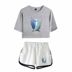 COSREA Attack On Titan Cosplay Costume Survey Corps Logo Short Sleeve Shirt Sport Suits Girls Tees Shorts T Running Sets Women -Zentai shop online Attack on Titan Cosplay Costume Survey Corps Logo Short Sleeve Shirt Sport Suits Girls Tees Shorts 3.jpg 640x640q80 3.jpg 3