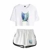 COSREA Attack On Titan Cosplay Costume Survey Corps Logo Short Sleeve Shirt Sport Suits Girls Tees Shorts T Running Sets Women