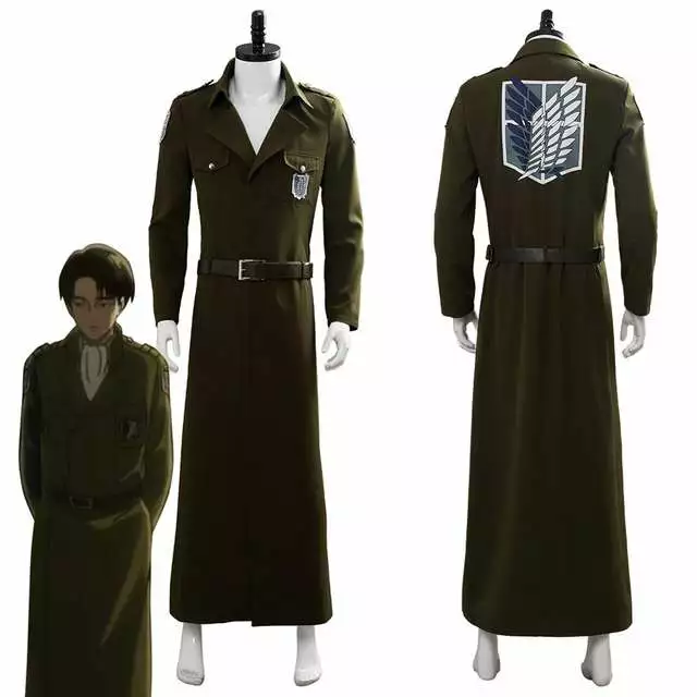 Cosplay&ware Attack On Titan Cosplay Levi Costume Scouting Legion Soldier Coat Trench Jacket Adult Men Halloween Carnival Clothing 1 Cosplay&ware Attack On Titan Cosplay Levi Costume Scouting Legion Soldier Coat Trench Jacket Adult Men Halloween Carnival Clothing