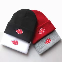 Cosplay&ware Autumn Winter Anime Hat Akatsuki Cosplay Red Cloud Embroidery Knitted Woolen Cap Keep Warm Unisex