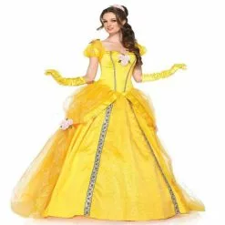NuoNuoWell Beauty And The Beast Bell Yellow Long Dress Halloween Costume Belle Princess Masquerade Carnival Adult Suit