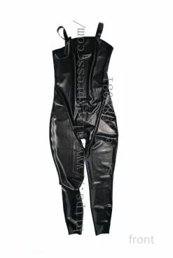 Cosplay&ware Black 100% Real Natural Latex Suit Women’s Bodysuit Fetish With Crotch Zip In Solid Color