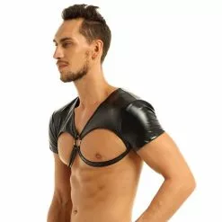 FEESHOW Black Faux Leather Harness Shoulder Bondage Belt Mens Half Tank Top Clubwear Male Stage Costume Crop Tops Chest Bdsm Men -Zentai shop online Black Faux Leather Harness Shoulder Bondage Belt Mens Half Tank Top Clubwear Male Stage Costume Crop 2.jpg 640x640q80 2.jpg 2