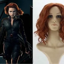 Cosplay&ware Black Widow Cosplay Wigs Natasha Romanoff Wig Short Curly Mixed Red Brown Heat Resistant Synthetic Hair & Free Cap