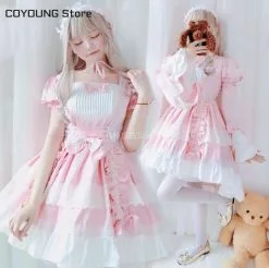 Luogen Coyoung Store Cosplay Sweet Lolita Dress Retro Lace Bowknot Flare Sleeve Victorian Kawaii Girl Gothic