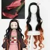 Cosplay&ware Demon Slayer Kimetsu No Yaiba Kamado Nezuko Cosplay Wig Heat Resistant Synthetic Hair Wigs & Cap Bamboo Props Sealing Stick