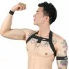 CLEVER-MENMODE Elastic Harness Men Band Sexy Bondage Shoulder Straps Chest Halter Belt With Metal O-rings Hollow Muscle Costume Club Party Wear