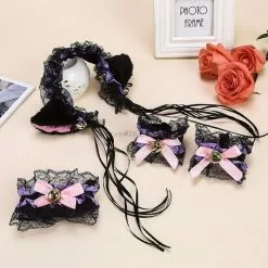 Cosplay&ware Female Girls Anime Lolita Cosplay Costume Plush Cat Ears Bowknot Bell Ruffles Lace Collar Necklace Wristband -Zentai shop online Female Girls Anime Lolita Cosplay Costume Plush Cat Ears Badnana Bowknot Bell Ruffles Lace Collar Necklace 1.jpg 640x640q80 1.jpg 1
