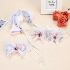 Cosplay&ware Female Girls Anime Lolita Cosplay Costume Plush Cat Ears Bowknot Bell Ruffles Lace Collar Necklace Wristband -Zentai shop online Female Girls Anime Lolita Cosplay Costume Plush Cat Ears Badnana Bowknot Bell Ruffles Lace Collar Necklace 4.jpg 640x640q80 4.jpg 4
