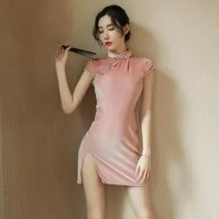 Cosplay&ware Fresh Girl Short-sleeved Sexy Underwear Spring And Summer Dress T Split Fashion Temperament Slim Cheongsam Skirt -Zentai shop online Fresh Girl Short Sleeved Sexy Underwear Spring And Summer Dress t Split Fashion Improved Temperament Slim 2.jpg 640x640q80 2.jpg 2