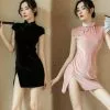 Cosplay&ware Fresh Girl Short-sleeved Sexy Underwear Spring And Summer Dress T Split Fashion Temperament Slim Cheongsam Skirt
