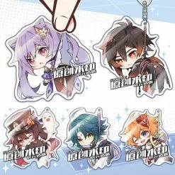 RANMO Game Anime Genshin Impact Zhongli Xiao Klee Barbatos Hu Tao Keychain Bag Pendant Cute Keyring Cartoon Toy Cosplay Xmas Gift